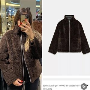ZW COLLECTION FAUX SHEARLING DOUBLE-FACED JACKET DARK BROWN 3548/242 XS TEDDY